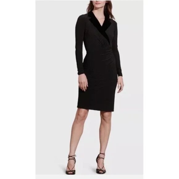 Lauren Ralph Lauren Dresses & Skirts - Lauren Ralph Lauren Tuxedo Dress Black Velvet Lapel Stretch‎ Women's Sz 10P B32